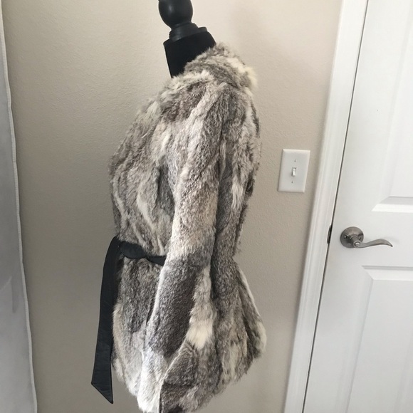 Vintage Opera Rabbit Fur Coat With Leather Belt Size Medium - Picture 7 of 8